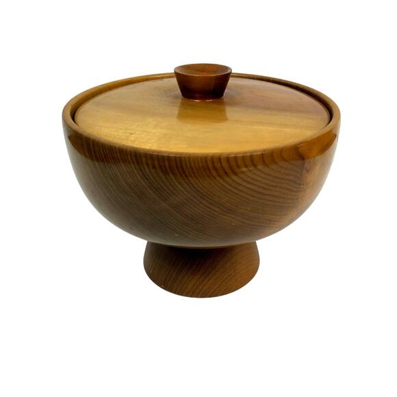 Vintage Myrtlewood Oregon Coos Bay MCM Compote Pedestal bowl w/ Lid - Picture 1 of 8